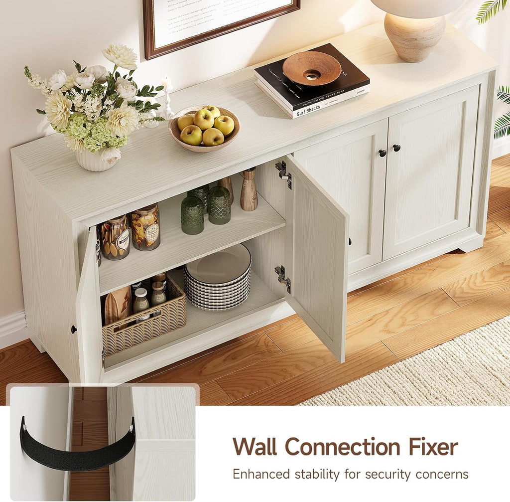 60" Buffet Cabinet with Storage, 4 Doors Sideboard Buffet Cabinet with Adjustable Shelves