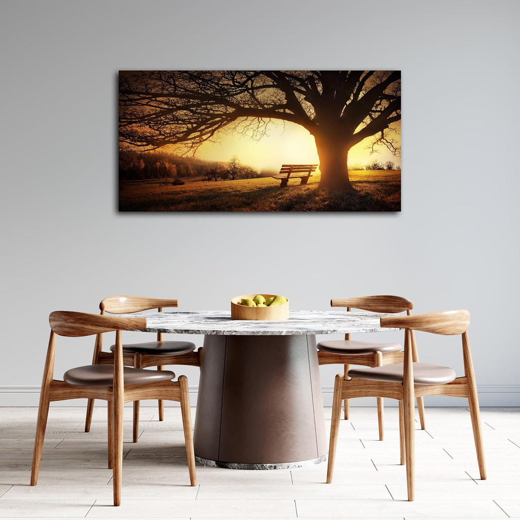 Wall Art Decor Canvas Print Picture Big Trees in Sunset 1 Panel Golden Sunset Forest Natural Landscape Painting