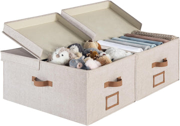 Extra Large Storage Bins with Lids, 55L Decorative Organizer with Divider Board, Fabric Boxes with Handles, Mixing of