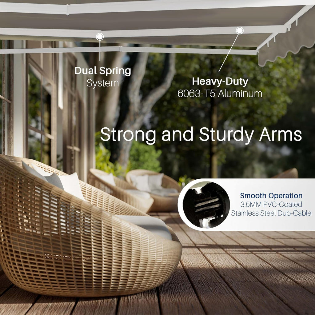 Electric Patio Awning Caribbean White Frame 13x10 Ivory | Retractable sunshade for decks and balconies