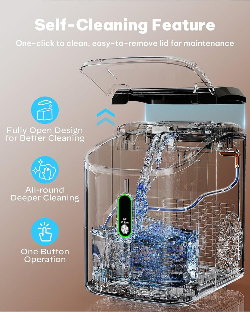 Nugget Ice Maker Countertop, Pellet Ice Machine with Self-Cleaning Function, Sonic Ice Maker Produces 33lbs