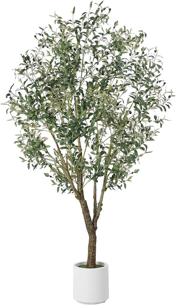 Olive Tree Indoor 7FT, Tall Faux Olive Tree with White Planter