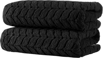 Turkish Cotton Bath Towels, Hand Towels - Soft Plush Jacquard Collection Luxury Towels Set (Black, Bath Towel Set of