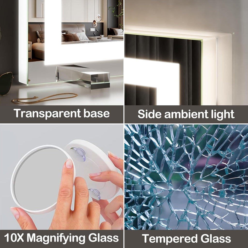 Vanity Mirror with Lights，20"x23" Lighted Makeup Mirror, Large Makeup Mirror with Lights, Touch Sensor with Dimmable 3