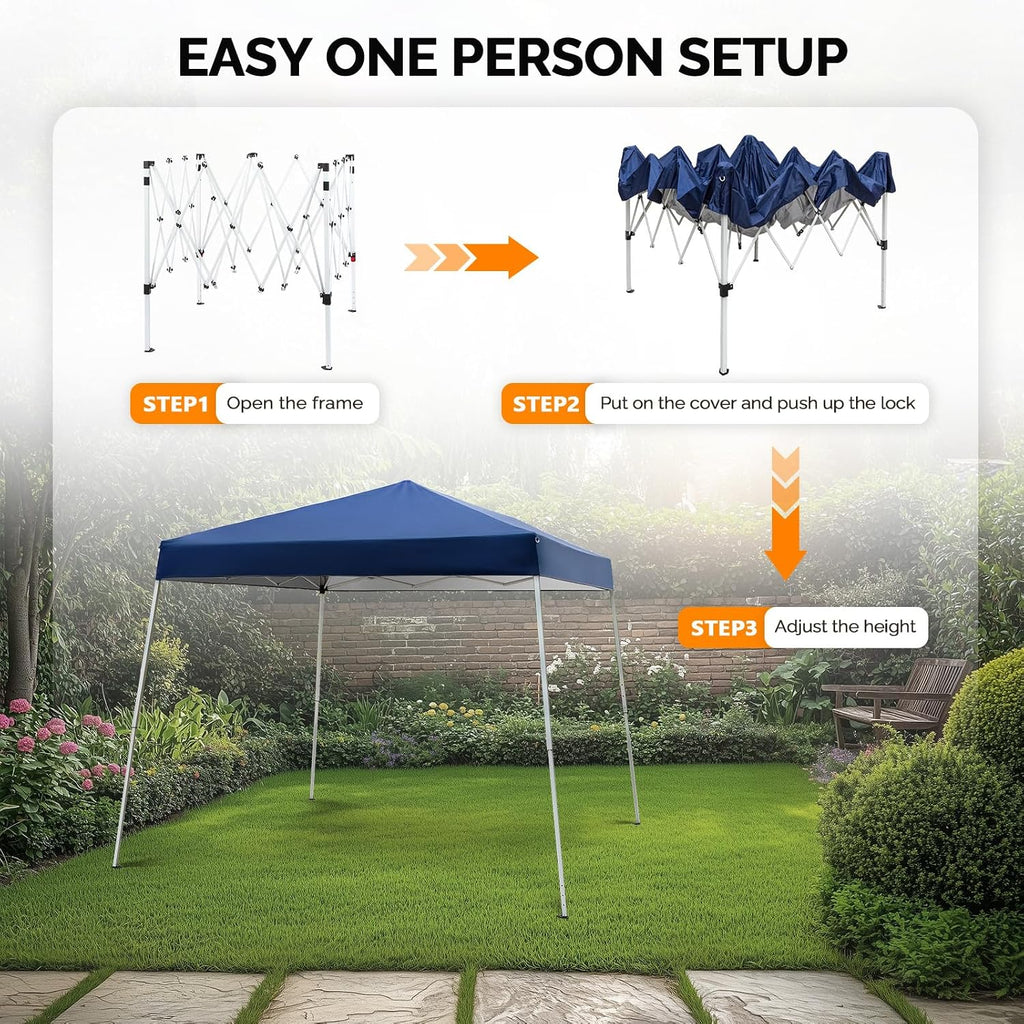 8x8 ft Pop Up Canopy Tent, Outdoor Foldable Portable Canopy Easy Up Gazebo with Carry Bag Slant Legs