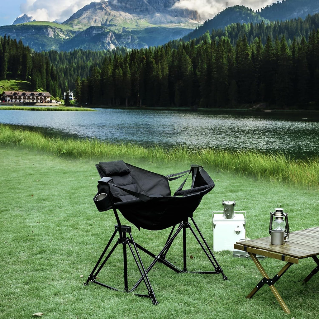 Camping Chair Folding 350lbs Foldable Portable Rocking Chairs for Adults Outside Swinging Camp with Stand Lawn Garden