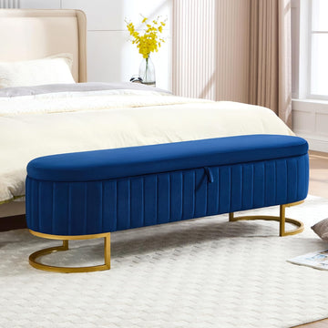 Storage Ottoman Bench, 63" Velvet End of Bed Bench Bedroom Bench King Size with Golden Metal Legs, Upholstered