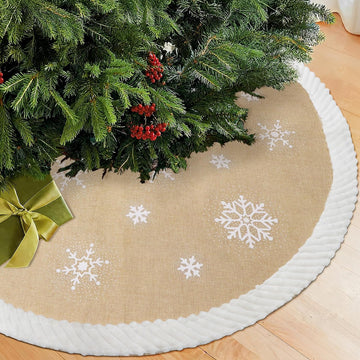 72 inch Christmas Tree Skirt, Burlap Tree Skirt for 7.5 ft Tree to 12 ft Tree, Large Snowflake Tree Skirt with Faux