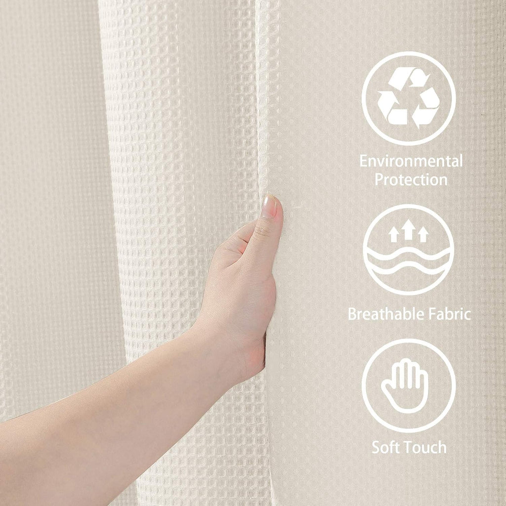 Waffle Weave Shower Curtain with Stainless Steel Hooks - 230 GSM Heavy Duty Fabric Bath Curtains, Hotel Luxury