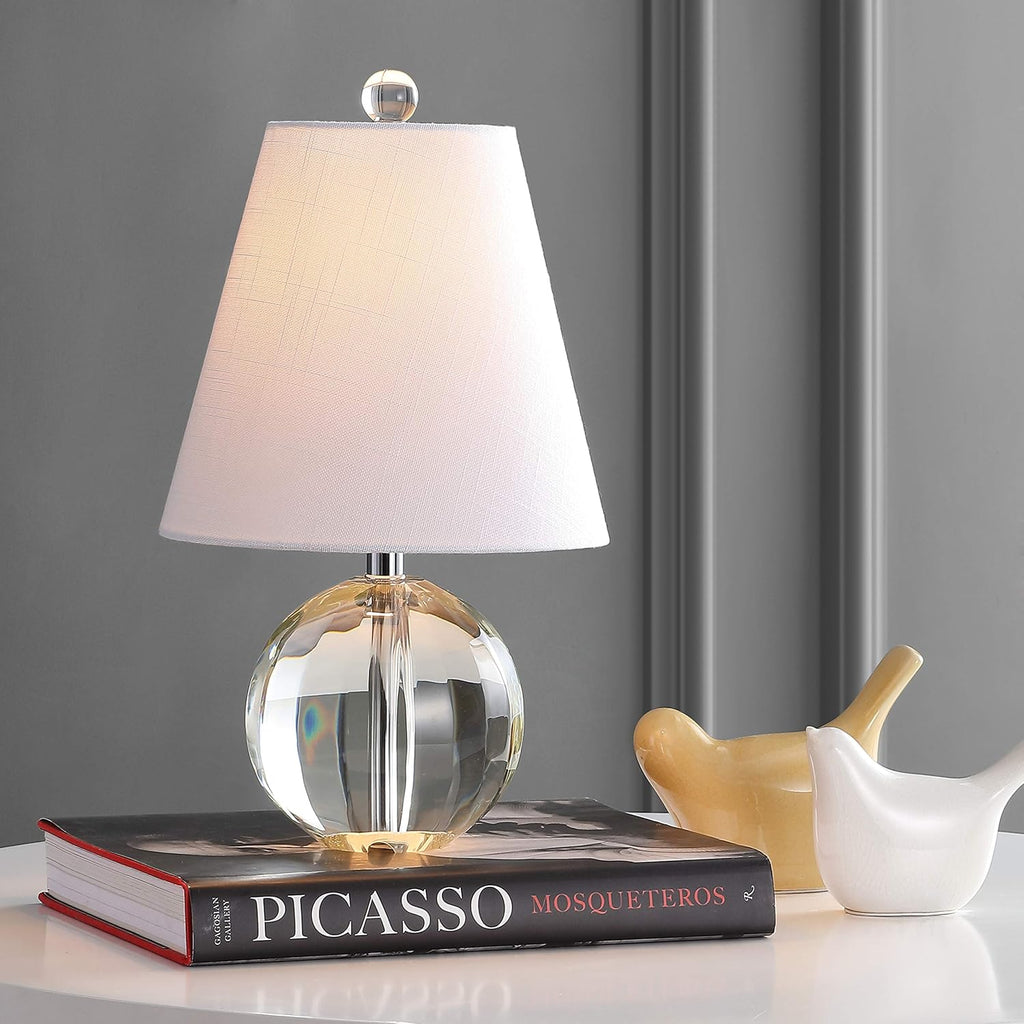 16" Clear Crystal Ball LED Table Lamp, White Modern Bedside Lamp, with White Linen Empire Shade