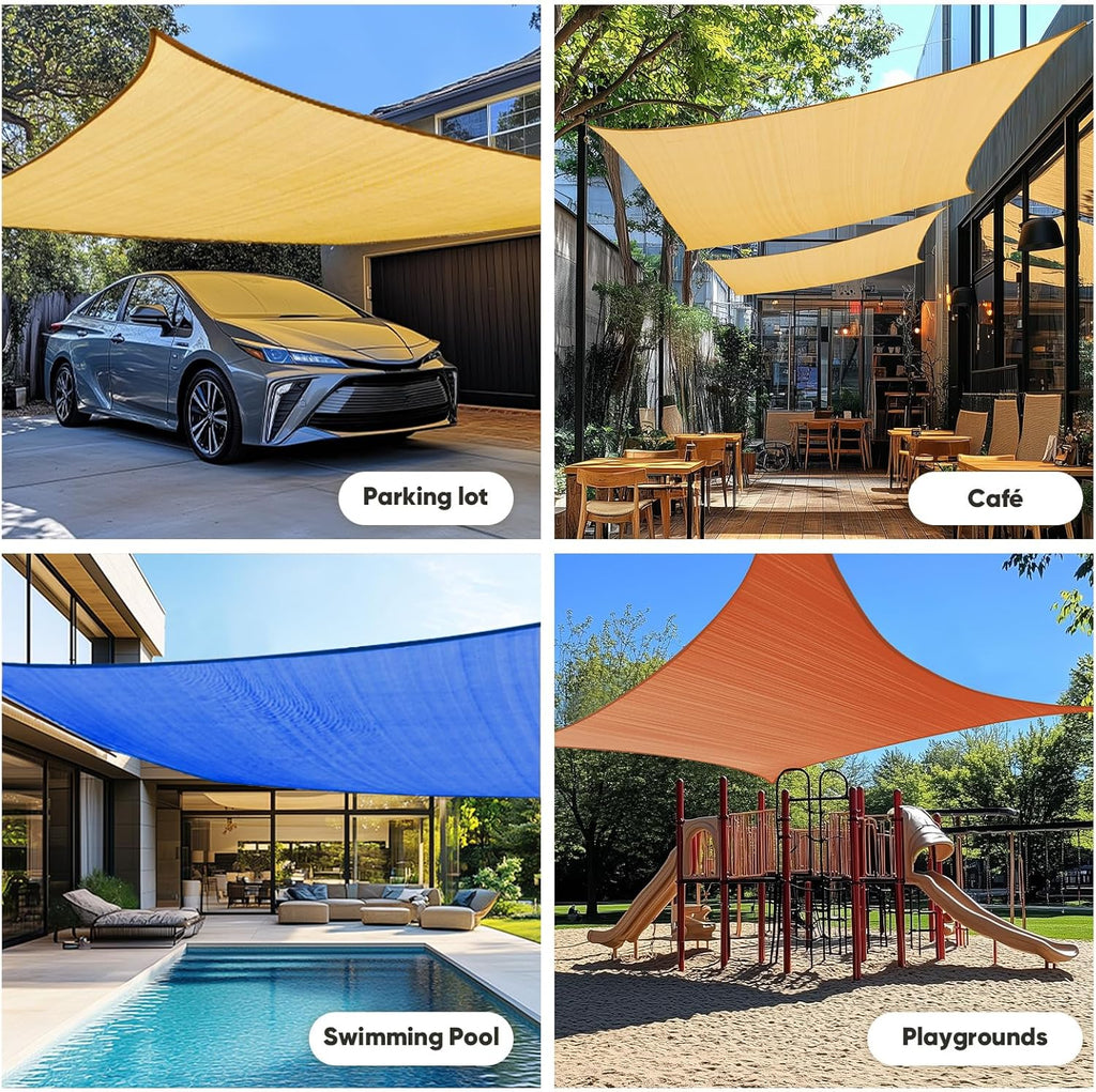 Sun Shade Sail with Hardware Kit 185GSM 26x20ft Brown | Rectangular Outdoor Sunshades UV Block Outside Canopy Cover