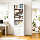 71" Metal Bookcase with Adjustable Shelves 7 Tier Bookshelf with Doors,Tall Display Cabinet Industrial Bookshelves