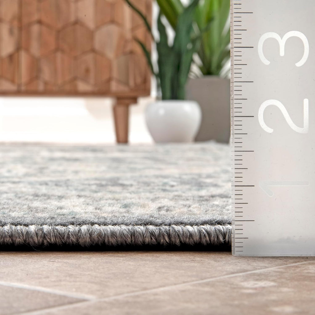 12' x 15' Becca Traditional Tiled Area Rug, Charcoal, Faded Transitional Design, Stain Resistant
