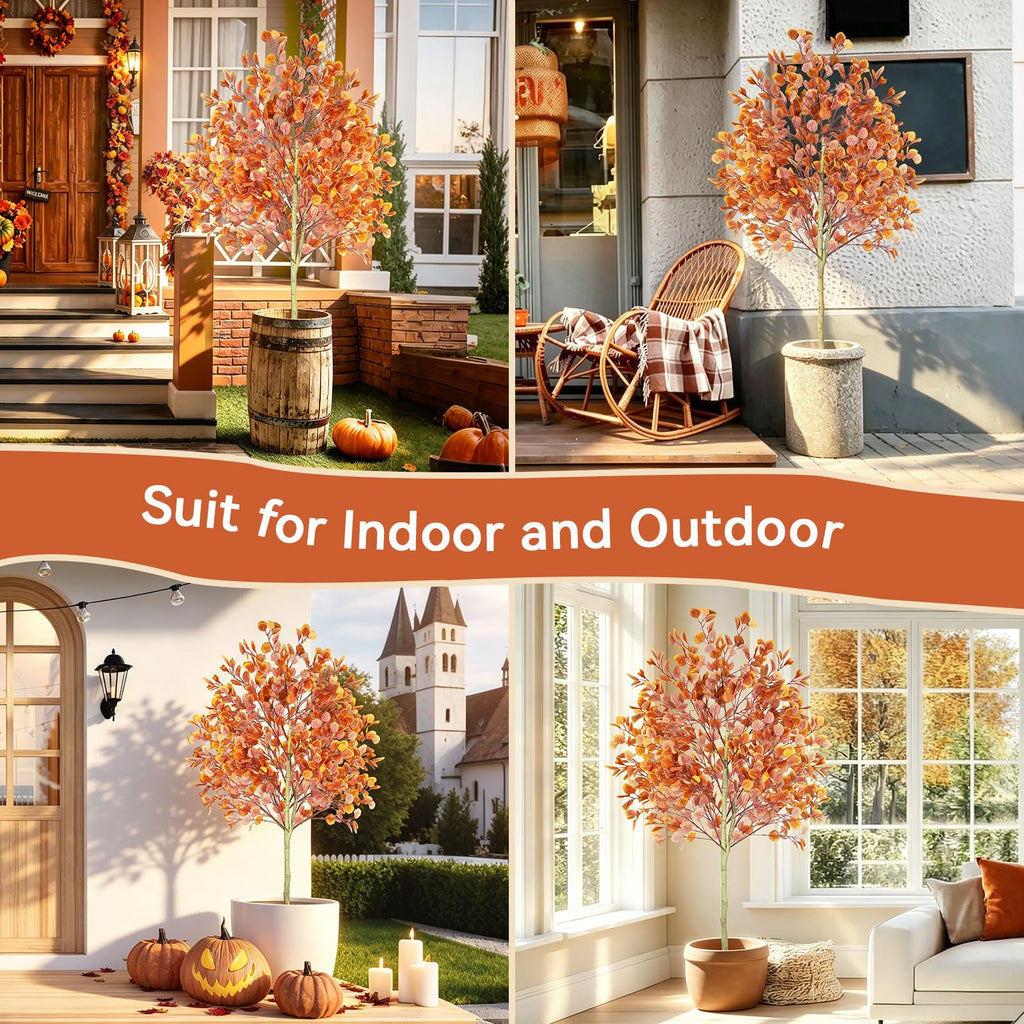 6ft Fall Tree Artificial Eucalyptus Tree, Indoor Outdoor Fall Decor
