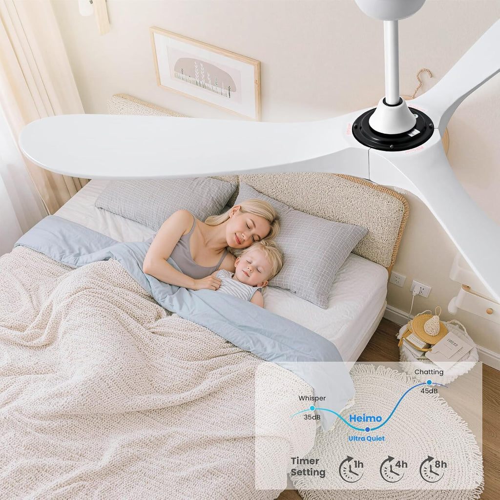 60 Inch White Ceiling Fan No Light，Indoor Outdoor 3 Blade Wood Ceiling Fans Without Lights for Patios Bedroom Living