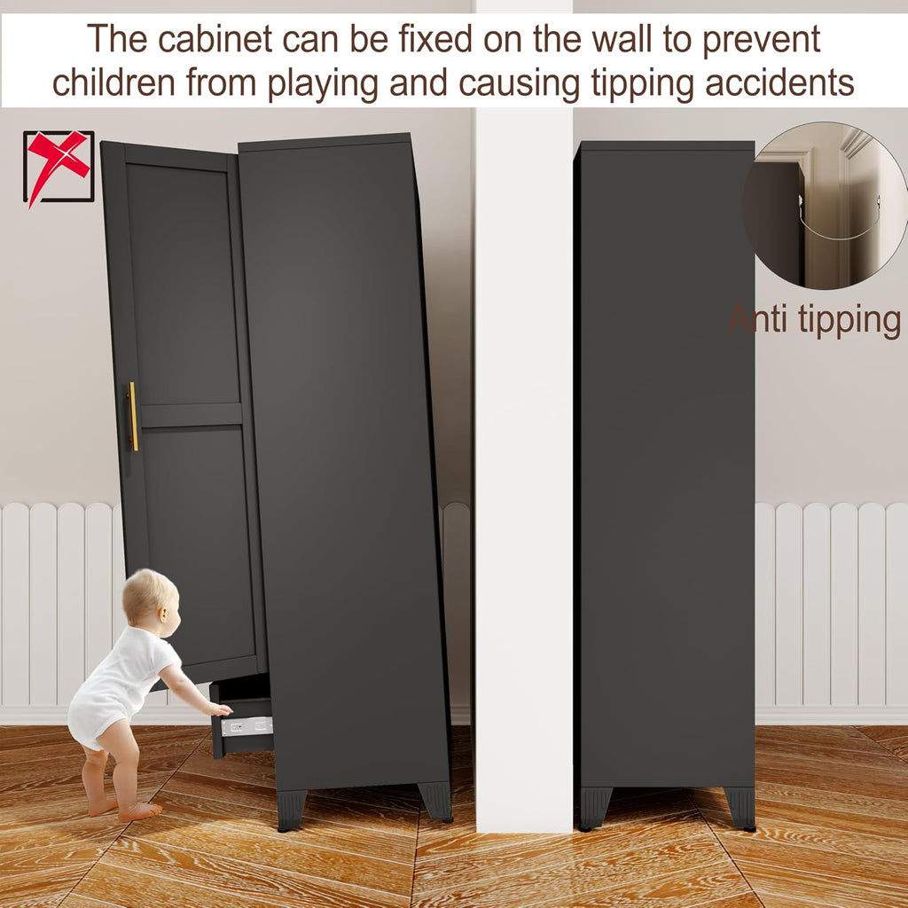 71"H Metal Tall Armoire Wardrobe Closet with Drawer,Household Steel Wardrobe Closet Cabinet with Drawers,Clothing