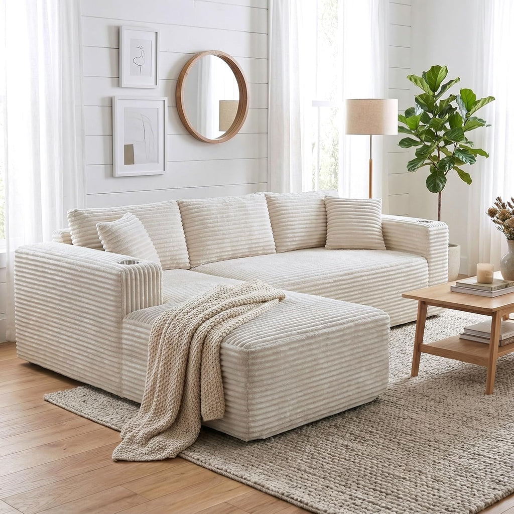 Boneless Couches for Living Room,Modular Sectional Sofa with 2 Cup Holders,Memory Foam Cloud Couch with L Shaped