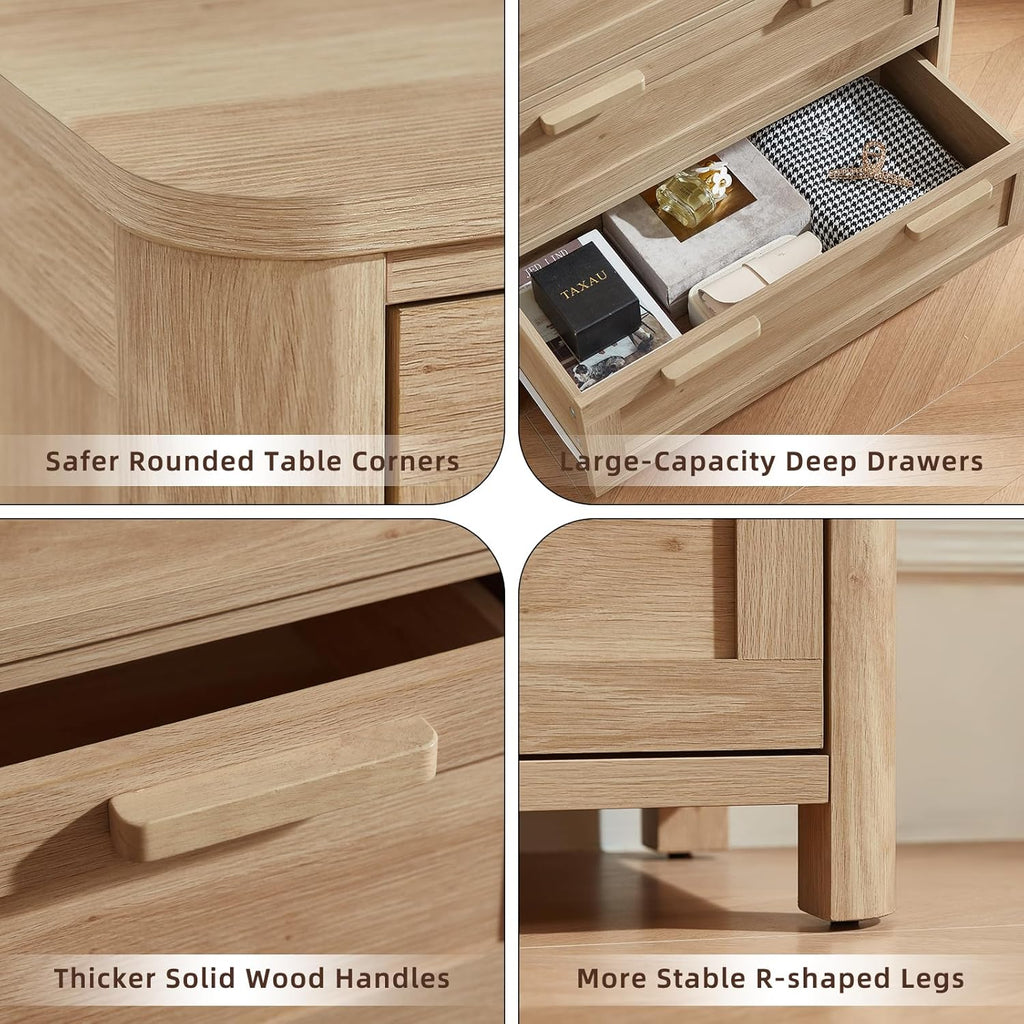 Farmhouse 5 Drawer Dresser , Vertical Dressers Chest of Drawers with 5 Deep Drawers & 4 Thickened Table Legs, Natural