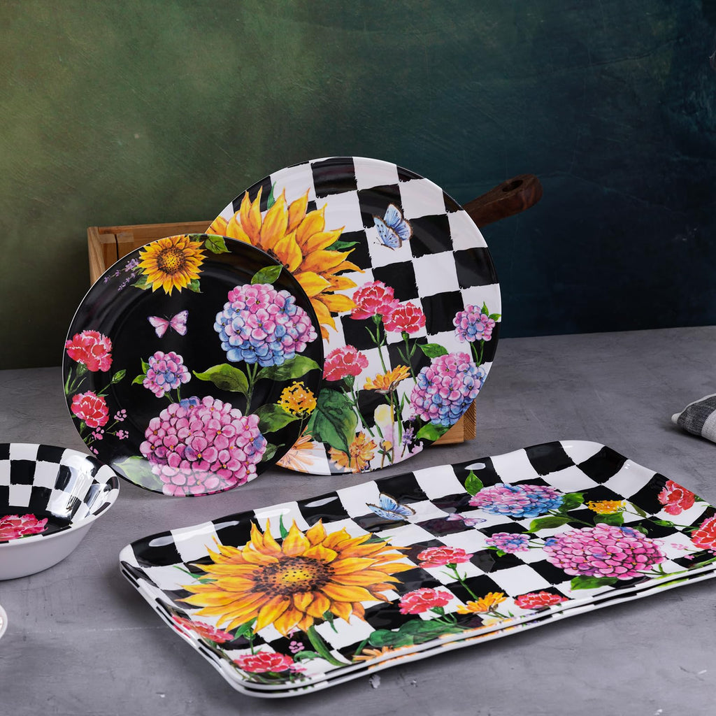 Sunflower 12-Piece Melamine Dinnerware Set, Dishwasher Safe