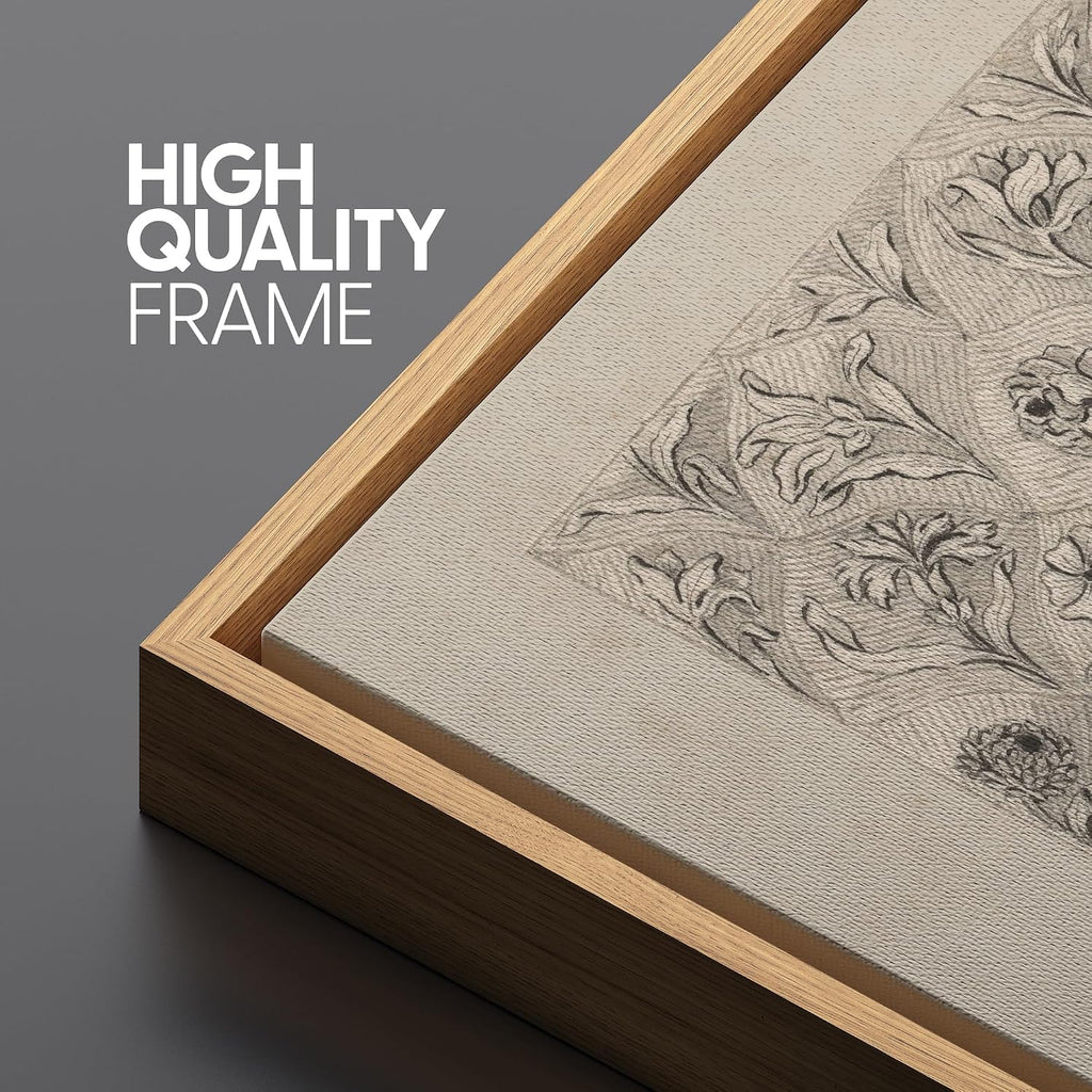 Framed Canvas Print Wall Art Set Vintage Floral Pattern Sketch Detailed Botanical Illustrations Modern Art