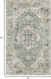 3x5 Washable Area Rug - Small Entryway Rug Non-Slip Sage Green Vintage Oriental Kitchen Rugs Low Pil