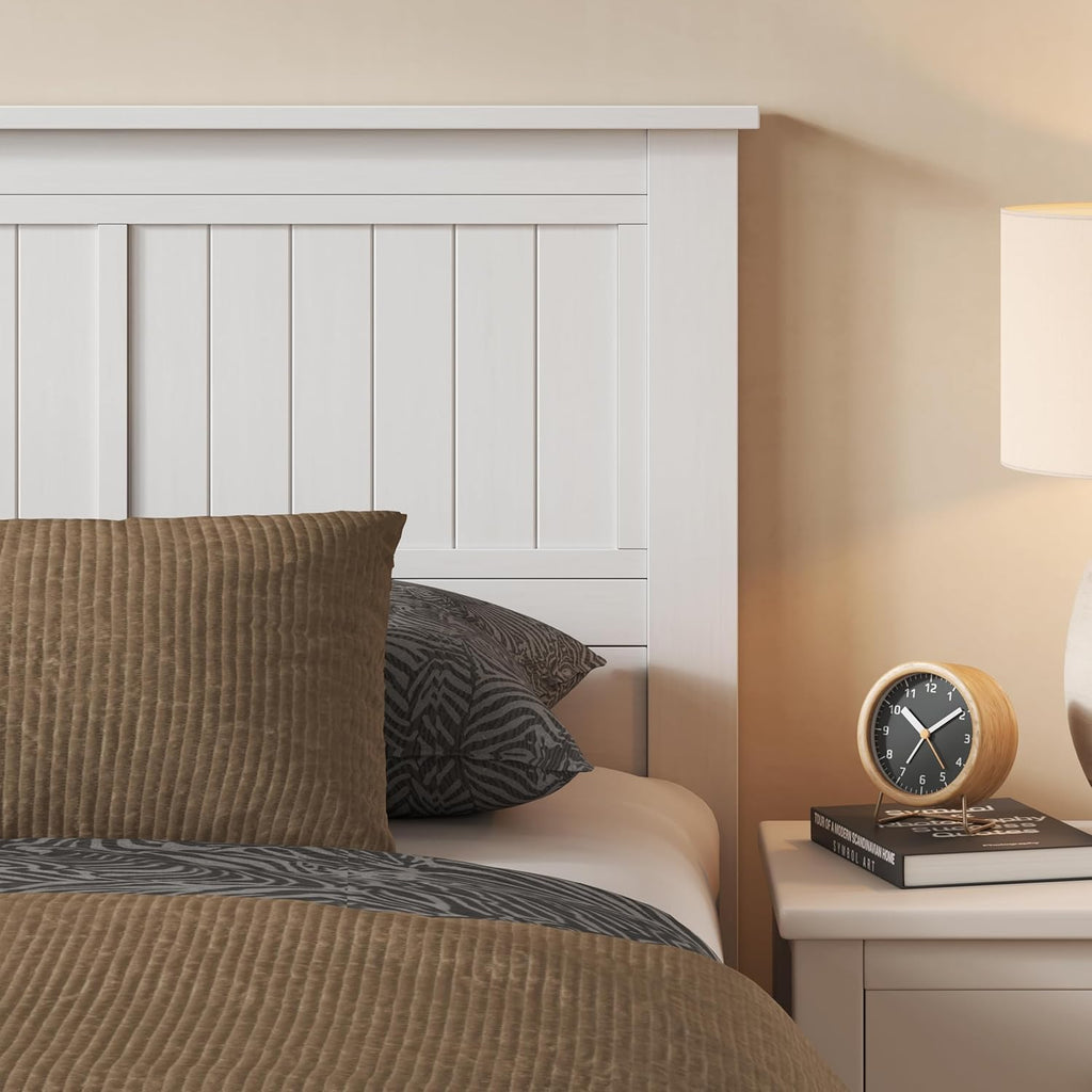 Serene Solid Wood Panel Headboard with Window-Pane Design, King, White, Easy Assembly, Quality Materials
