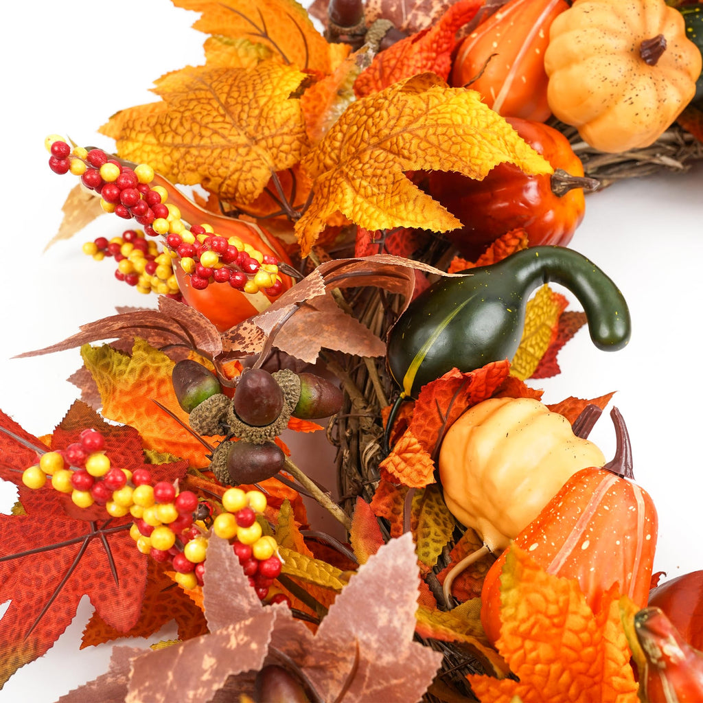 Fall Wreaths for Front Door 26 inch, Fall Door Wreath with Pumpkin, Maple Leaves Autumn Thanksgiving Harvest Festival