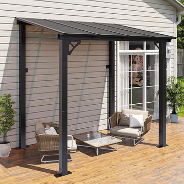 8’x 5’ Premium Gazebo with Aluminum Top Frame & Polycarbonate Panel, Wall Mounted Gazebos Pergola