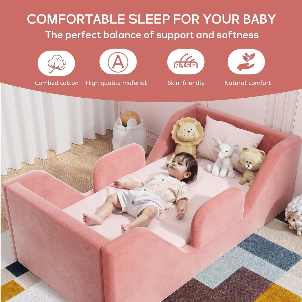 Toddler Bed with Extra Safety Broad, Toddler Flood Bed | Standard Crib Size for Kids, Certified Fabric Toddler Beds