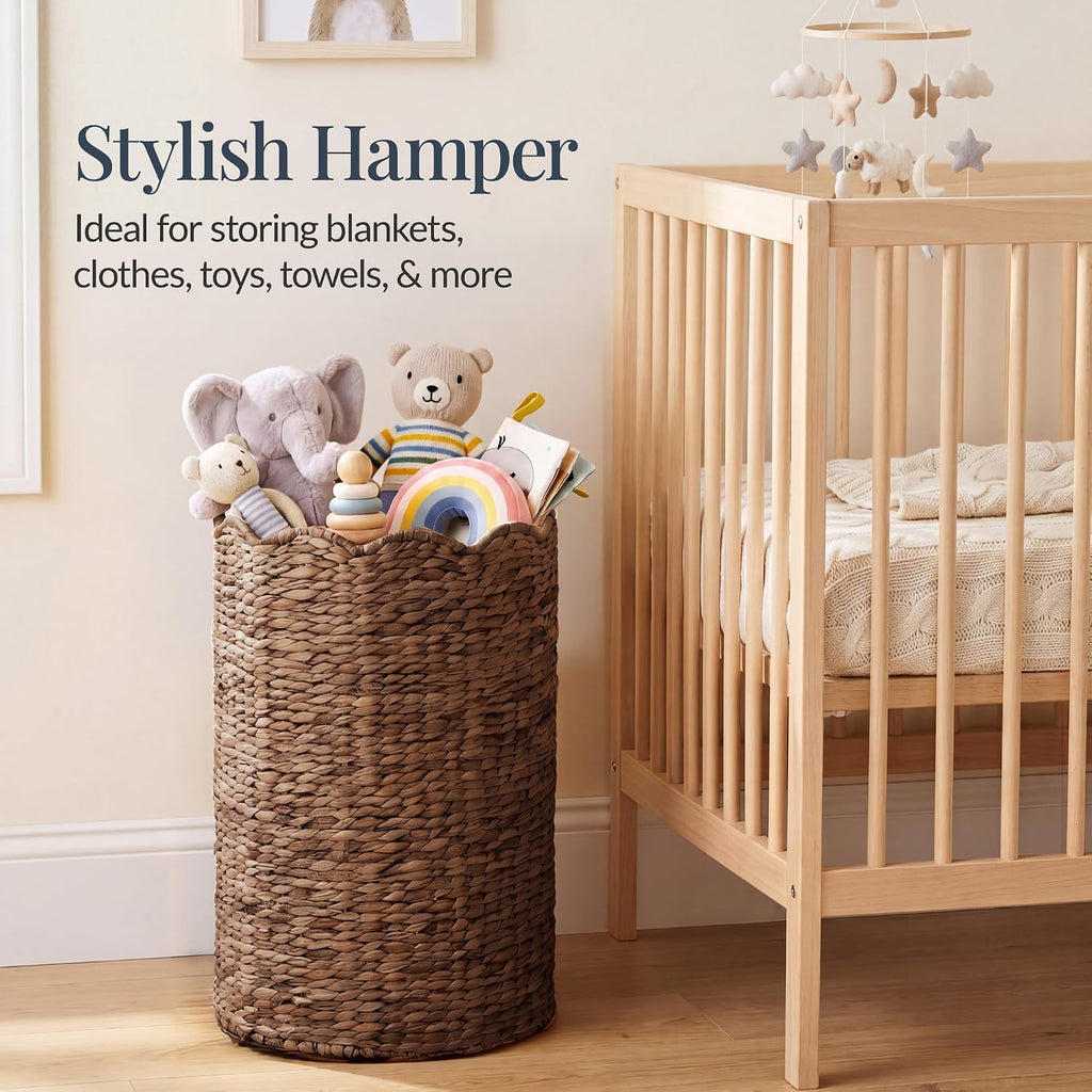 Scalloped Laundry Large Round Hamper, Handwoven Laundry Basket for Clothes, Towels, Blankets, Multipurpose Storage