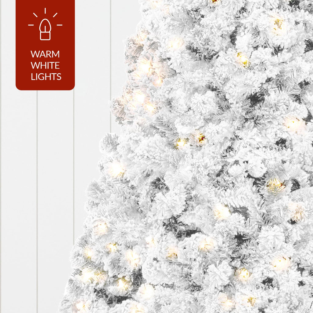 Pre-Lit White Christmas Tree, 4.5ft Artificial Snow Flocked Full Fir Tree, Holiday Decoration w/ 200 Lights, 400