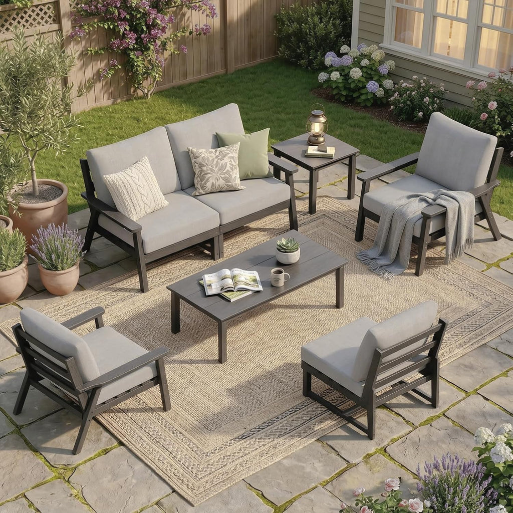 7 Piece Patio Furniture Set,Modular Outdoor sectional Furniture Grey | HDPE deaper seat Weather Resistant Low