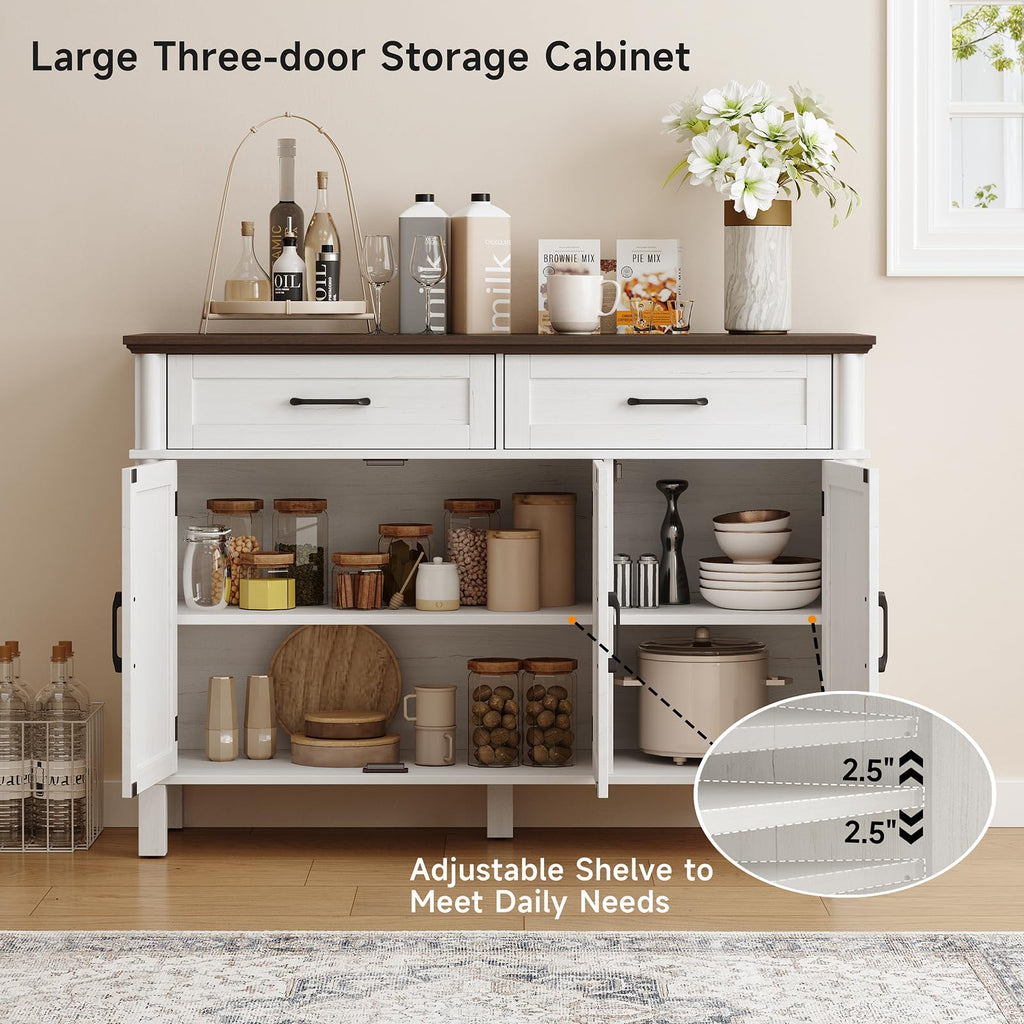 48 Inch Buffet Cabinet with Storage, Off White&Walnut