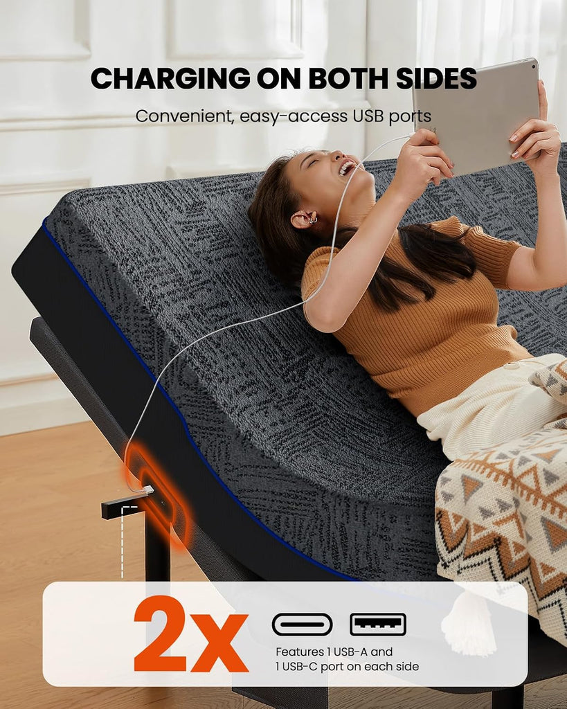 Amada Queen Adjustable Bed Frame with Head & Foot Incline & Wireless Remote, Zero Gravity, Electric Base with 4 Leg