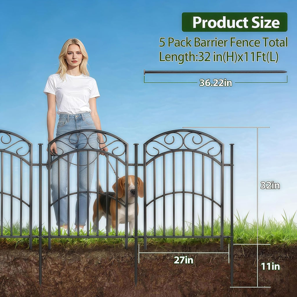 8 Panels No Dig Decorative Outdoor Garden Fences for Garden Yard Backyard , 32in(H)×18Ft(L) Metal Rustproof Thickened