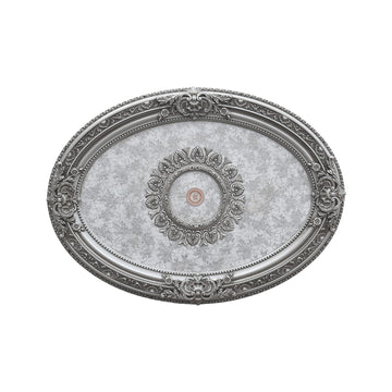 Petite Oval Round Chandelier Ceiling Medallion or Fan Medallion, 43 Inches, Silver