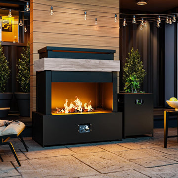 35'' Outdoor Propane Fireplace with Tank Storage, 50,000 BTU Outdoor Gas Fire Pit with CSA Certified, Adjustable Flame