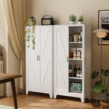 61" Metal Pantry Cabinet with Adjustable Shelves, White Storage Cabinet with Doors and Shelves, Sturdy Freestanding