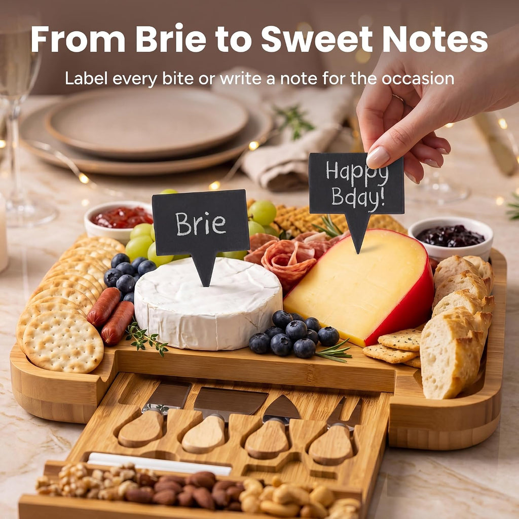 Charcuterie Board Set with Serving Accessories, Bamboo | Housewarming, Wedding, Bridal Shower and Birthday Gift for