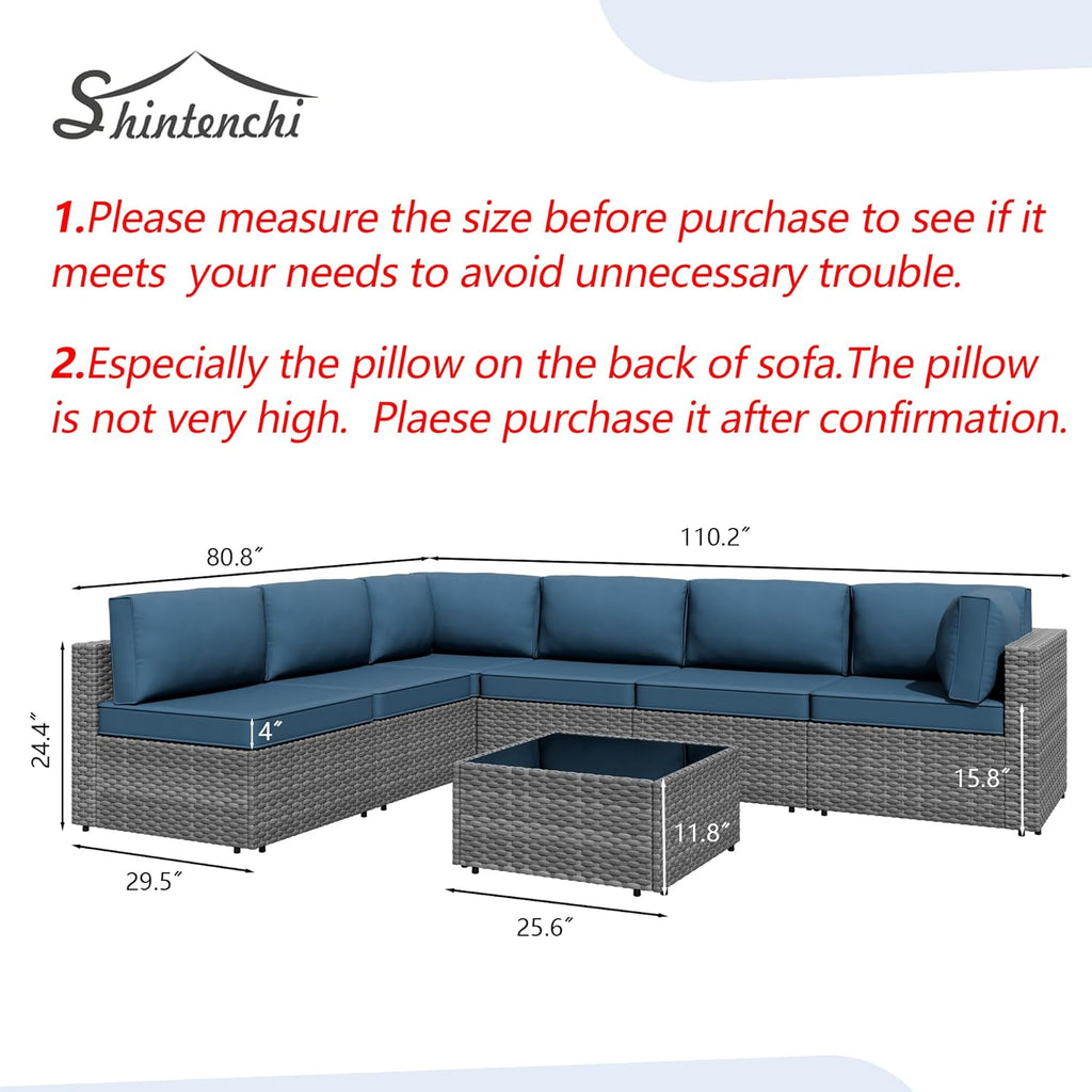 7 Pieces Outdoor Patio Furniture Sets, Patio Sectional Sofa Couch, Gray PE Wicker Furniture Modular Patio