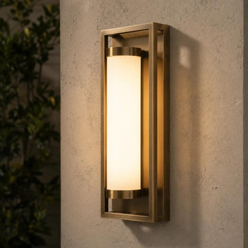 Modern LED Dusk to Dawn Outdoor Wall Sconce, Brushed Antique Brass