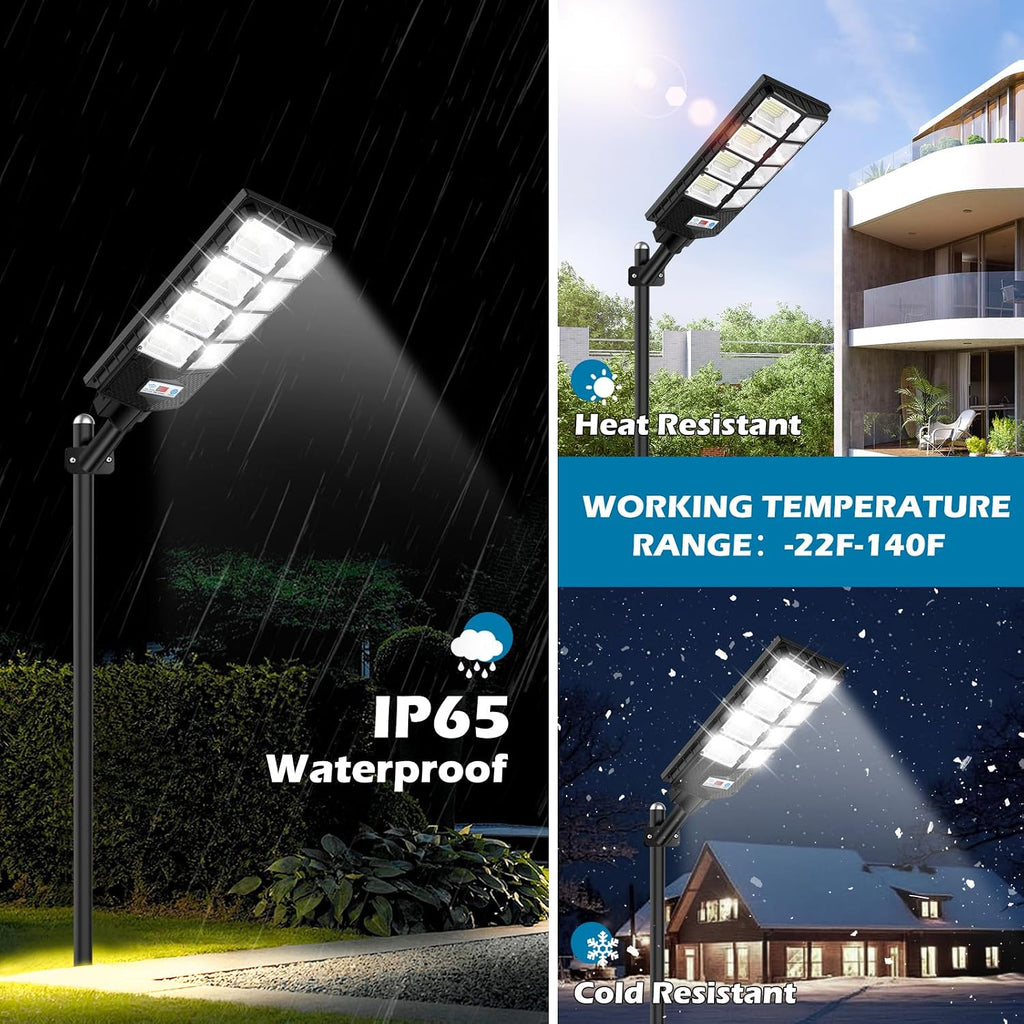 4 Pack Solar Street Lights Outdoor Waterproof, 10000LM 448 LEDs LED Parking Lot Lights Dusk to Dawn, Solar Flood