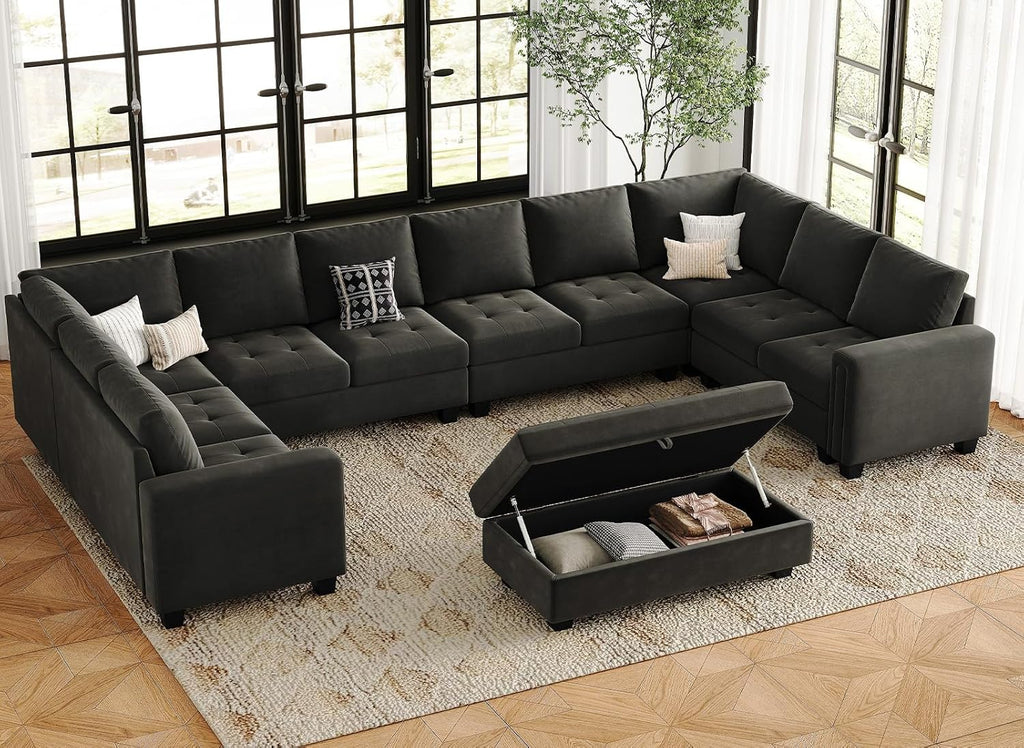 Oversized Modular Sectional Sofa U Shaped Sofa with Storage Ottoman Convertible 10-Seater Velvet Sectional Sofa with