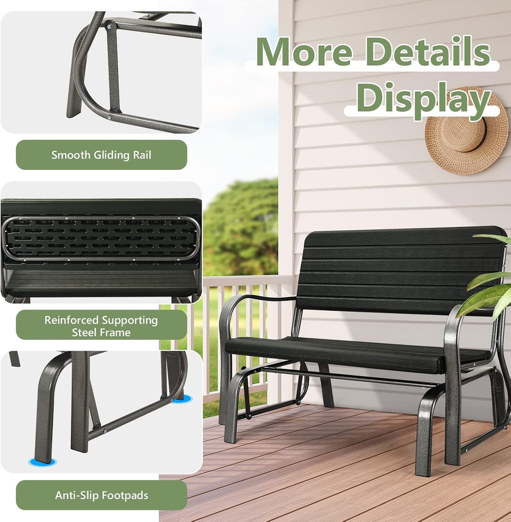 Outdoor Glider Bench, Porch Glider Loveseat Swing Bench with w/Steel Frame, 2-Seat Rocking Chair for Porch, Garden