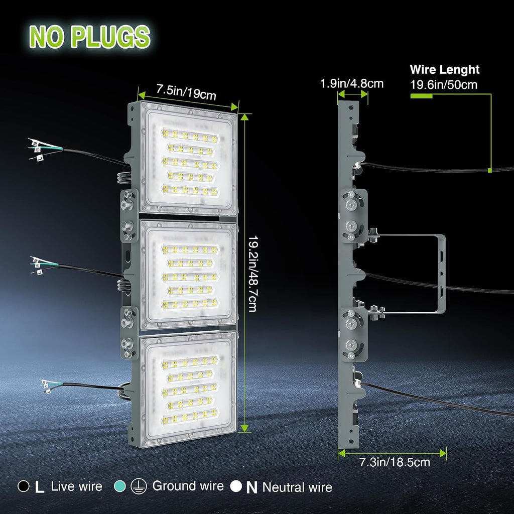 300W LED Flood Light, Mini Series Outdoor Floodlight, 30000LM 6000K Daylight White, IP66 Waterproof, 3 Adjustable