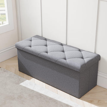 43 Inches Ottoman with Storage, Folding Storage Ottoman Bench Set, Storage Chest, Support, Grey