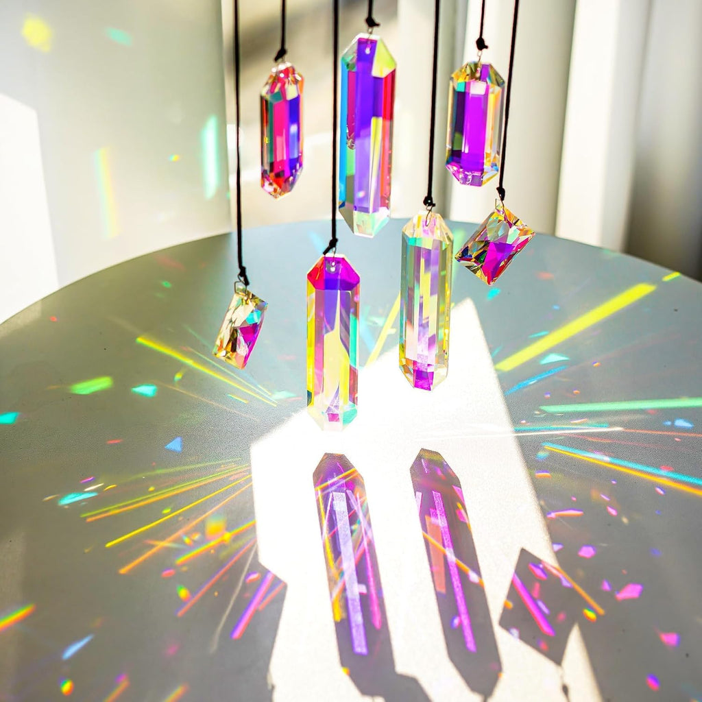 Set 7 Crystal Sun Catcher Prisms AB Colored Suncatcher Crystals for Window - Rainbow Maker Prisms
