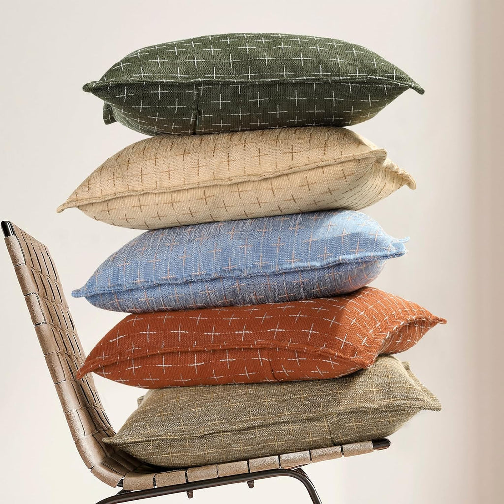 12x20 Pillow Covers Set of 2 Soft Polyester Textured Lumbar Pillow Covers with Stylish Flange Edge Cozy Farmhouse