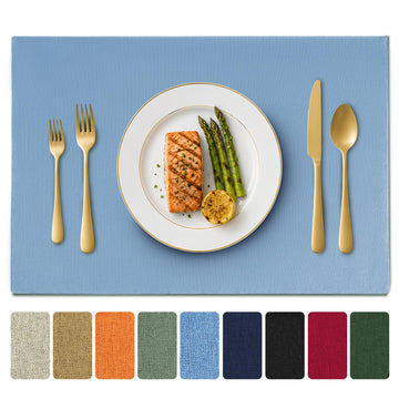 Light Blue Placemats Set of 4 Double Layer Washable Cotton Linen