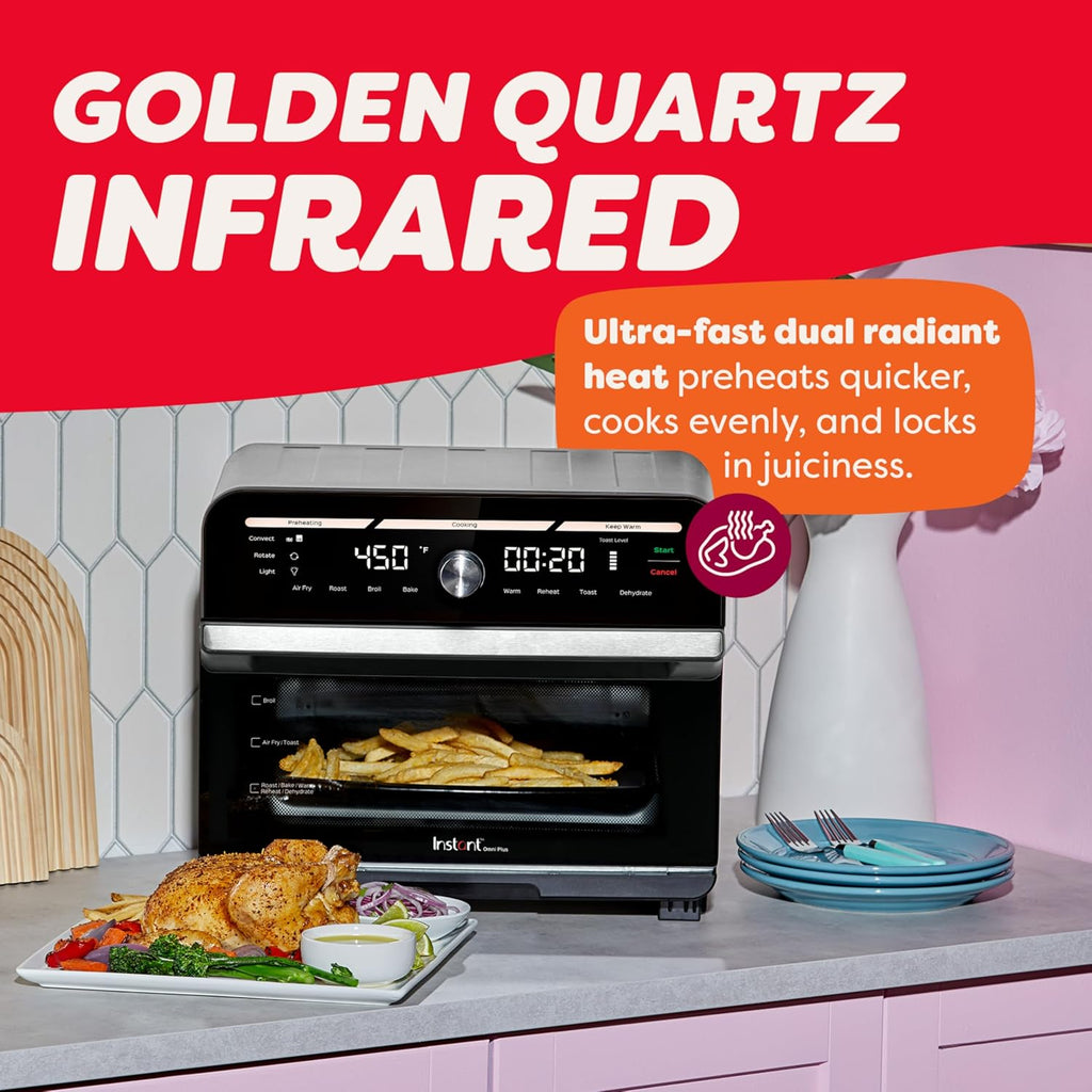 Omni Plus 19QT/18L Toaster Oven Air Fryer, 10-in-1 Functions, Fits 12" Pizza, Crisp, Broil, Bake, Roast, Toast, Warm